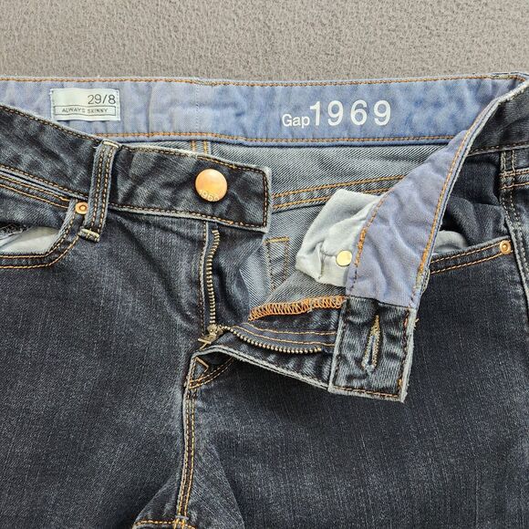 GAP 1969 Women 29/8 Blue Dark Wash Low Rise Always Skinny Stretch Denim Jeans - Picture 5 of 13